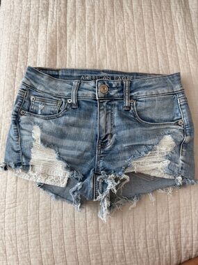 American Eagle Outfitters Light Blue Ripped Denim Cutoff Shorts